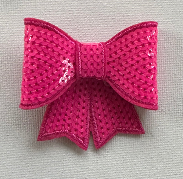Rose Pink Sequin 3 inch Bow Clip