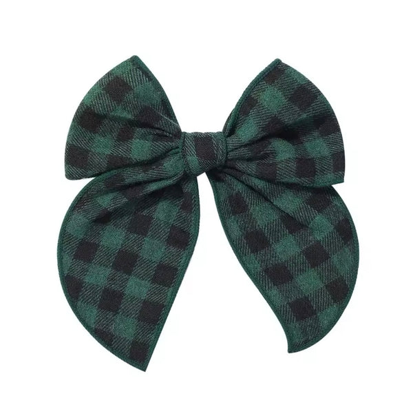 Green and Black Check Fable Bow Christmas Hair Clip