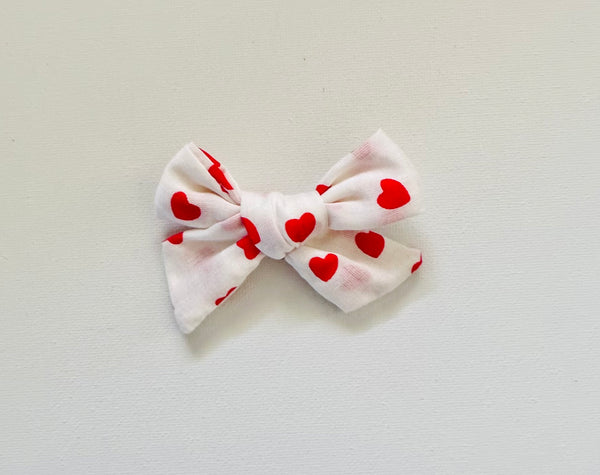 Red Heart Fabric Bow Hair Clip