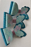 Mermaid Tail Blue Glitter and Aqua Glitter Bow Clip