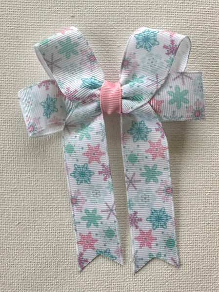 Pink and aqua snowflake Hair Bow Clip