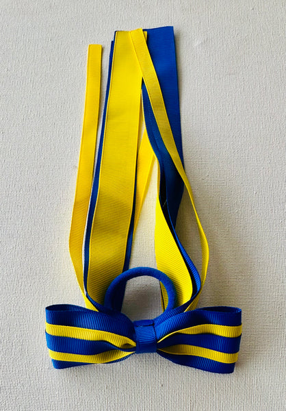 Daffodil yellow and electric blue layered ribbon bow