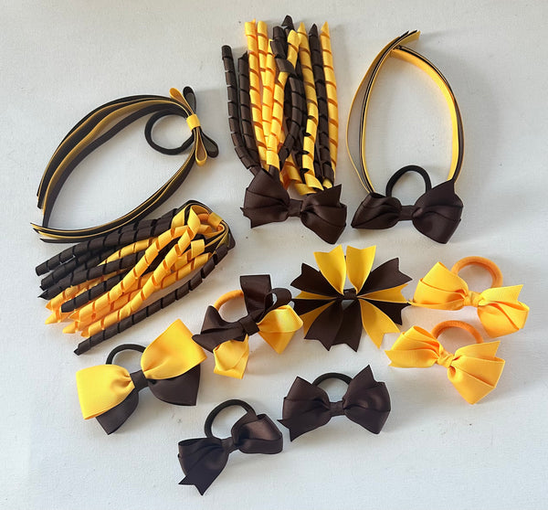 Brown and Yellow Gold school Hair Accessories Pack