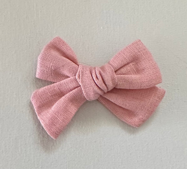Pink Linen Fabric Bow Hair Clip