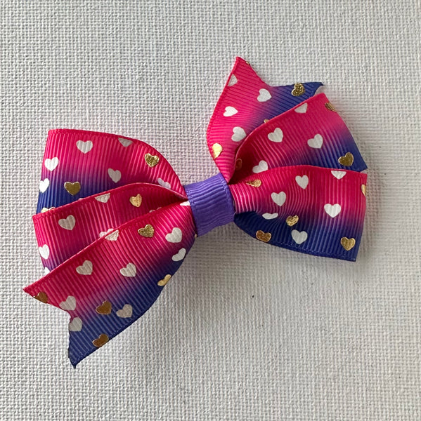 Pink and Purple Hearts Hair Bow Clip