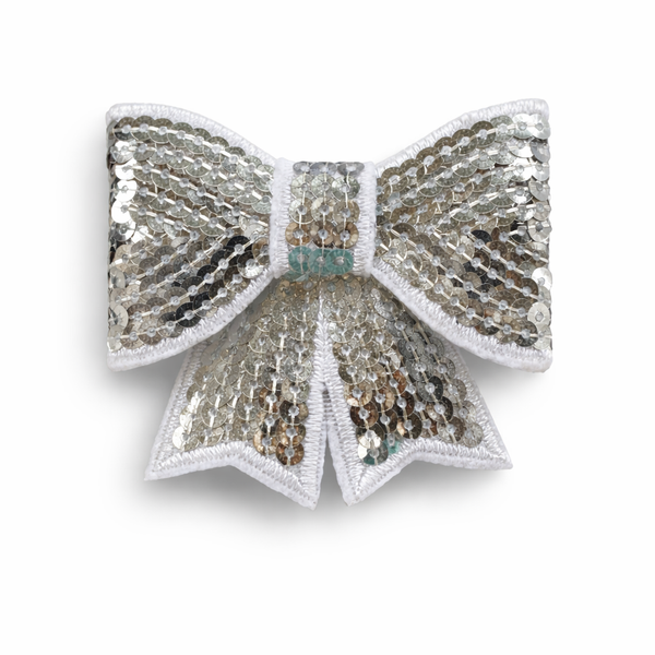Silver Sequin 3 inch Bow Clip