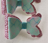 Mermaid Tail Pink Glitter and Aqua Glitter Bow Clip