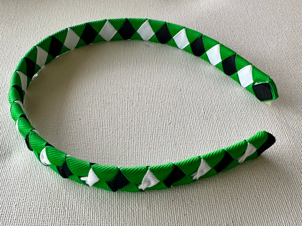 1.5cm wide woven headband emerald green, black and white