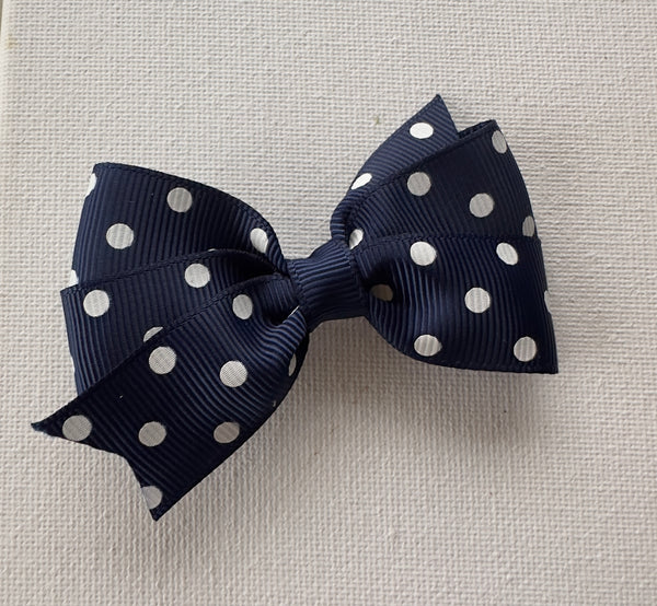 Navy and White Spot Hair Bow Clip