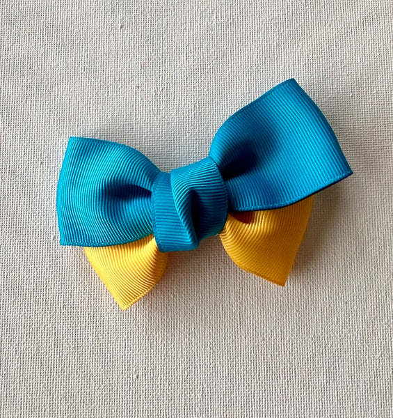 methyl blue and yellow gold double bow hair clip