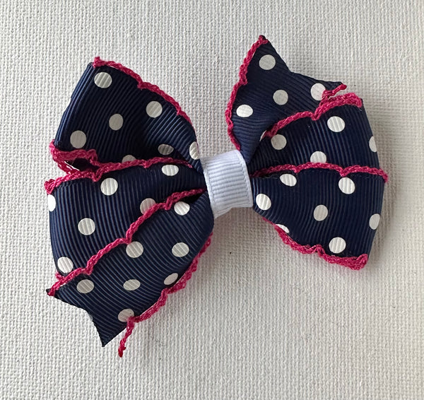 Navy and white spot Hair Bow Clip