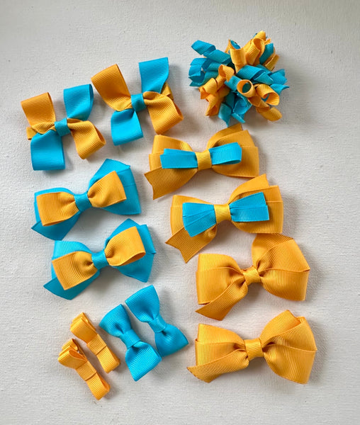 Dandelion (gold yellow) and turquoise school hair accessories
