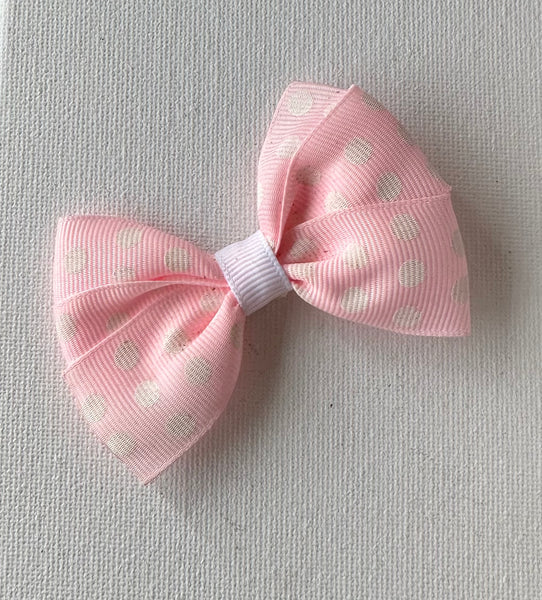 Pale Pink and White Spot Hair Bow Clip