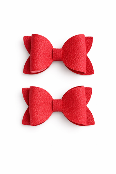 Pigtail Pair Red Faux Leather School Bow Hair Clip School Hair Accessories