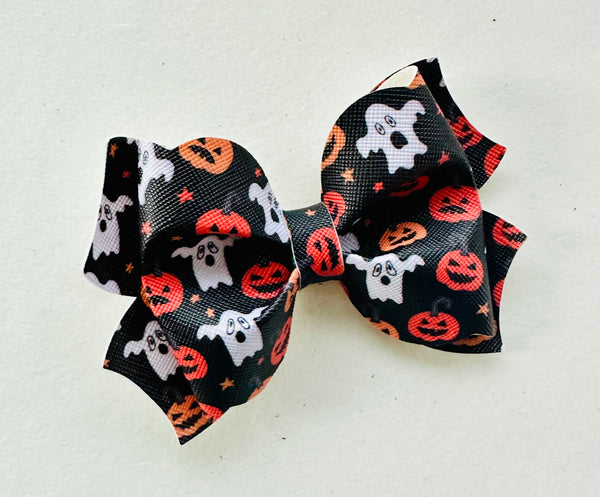 Halloween Ghost and  Pumpkin Large Hair Bow Clip
