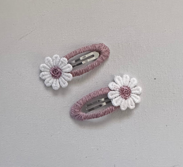 Pair Rose Pink Flower Snap Clips