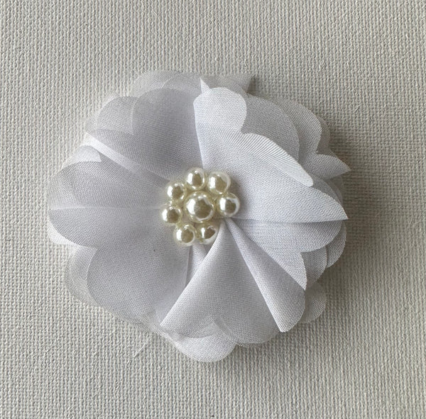 White chiffon Flower Clip with pearl centre