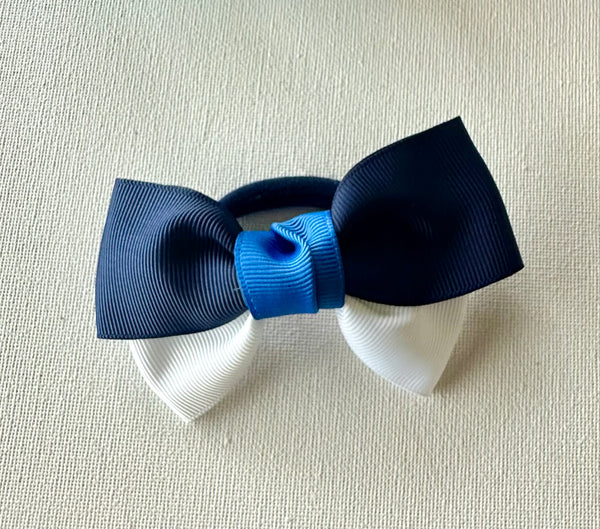 navy, Royal blue and white double bow hair tie