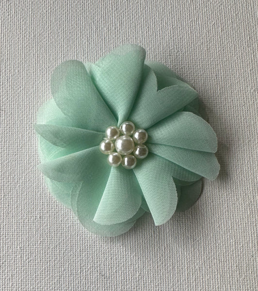 Aqua chiffon Flower Clip with pearl centre