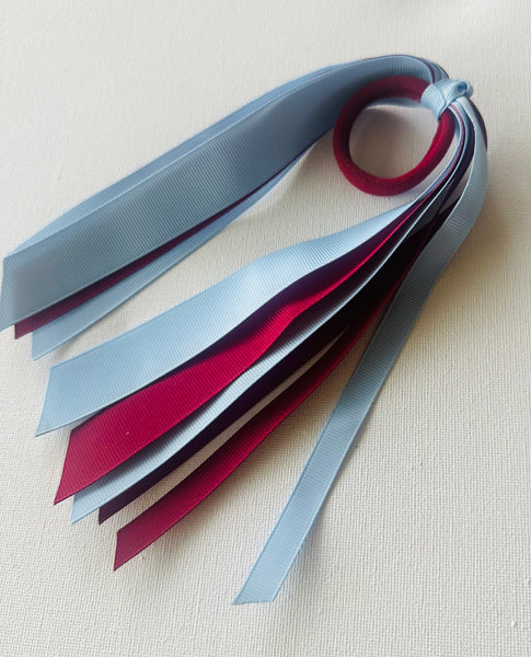 Ribbon hair tie bluebird and maroon