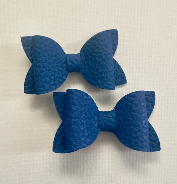 Pigtail Pair Royal Blue Faux Leather School Bow Hair Clip School Hair Accessories