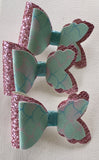 Mermaid Tail Pink Glitter and Aqua Glitter Bow Clip