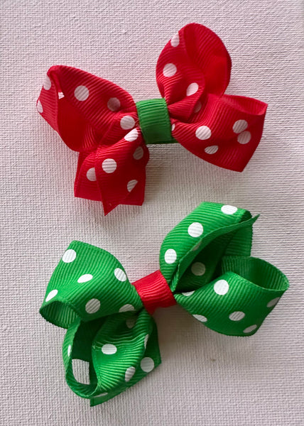 Christmas Red and Green Spot Bow Set