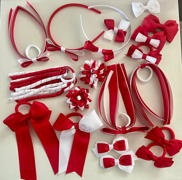 Red and White School Hair Accessories Pack