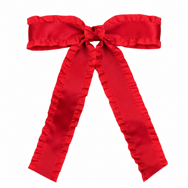 Red Ruffle Ribbon Bow Clip Long Tail School Hair Accessories