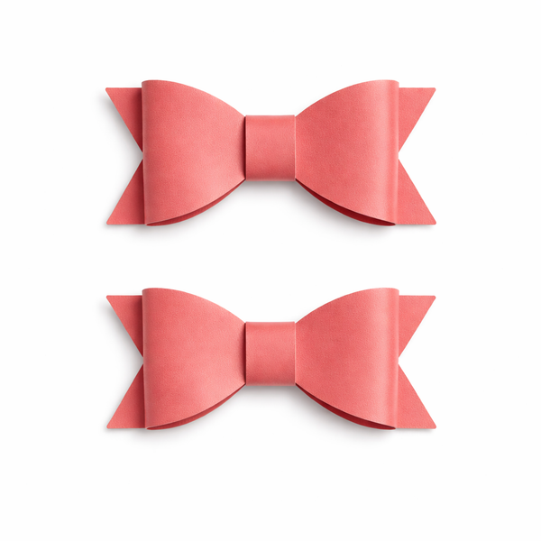 Pigtail Pair Coral Red Faux Leather School Bow Hair Clip School Hair Accessories