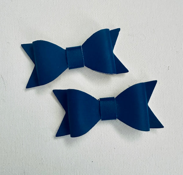 Pigtail Pair Blue Faux Leather School Bow Hair Clip School Hair Accessories