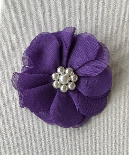 Purple chiffon Flower Clip with pearl centre