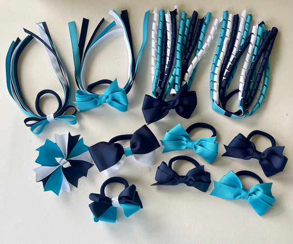 Turquoise, navy and white school Hair Accessories Pack