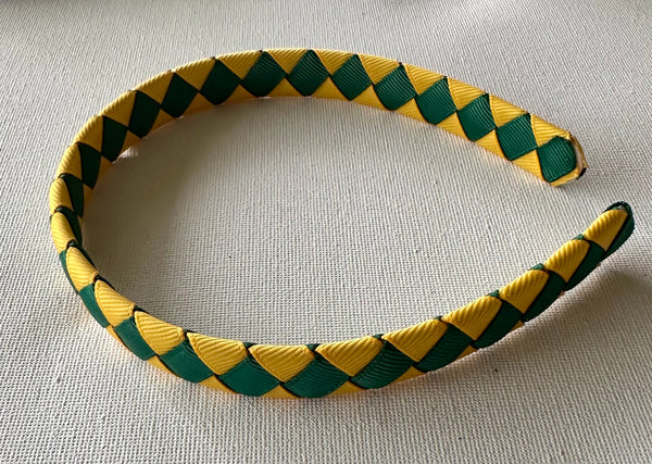 1.5cm wide woven headband Hunter green and yellow gold