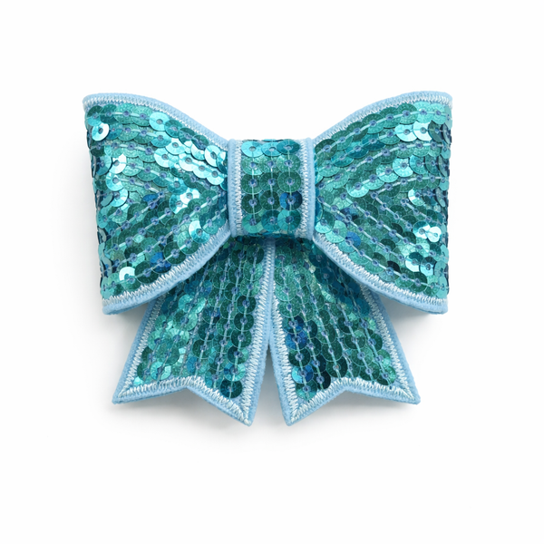 Turquoise Sequin 3 inch Bow Clip
