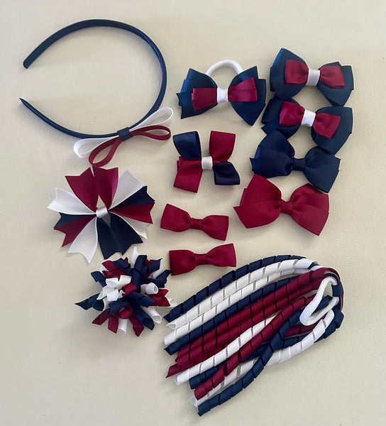 Navy, Maroon and white School Hair Accessories Pack