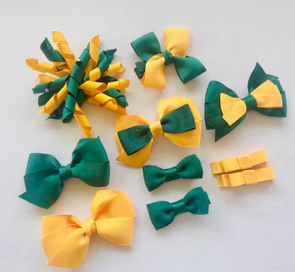 Yellow Gold and Hunter Green  School Hair Accessories Pack 4