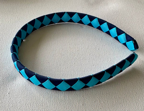 1.5cm wide woven headband navy blue and turquoise