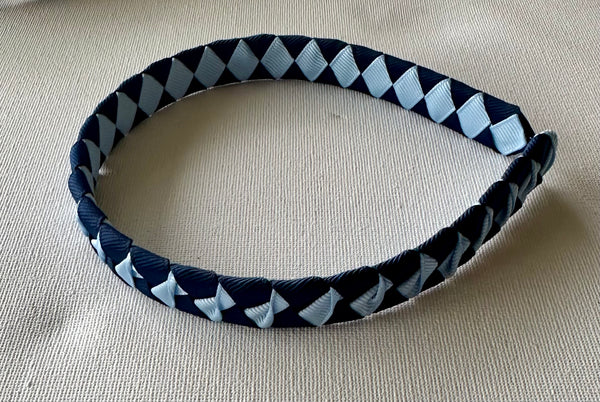 1.5cm wide woven headband bluebird and navy blue