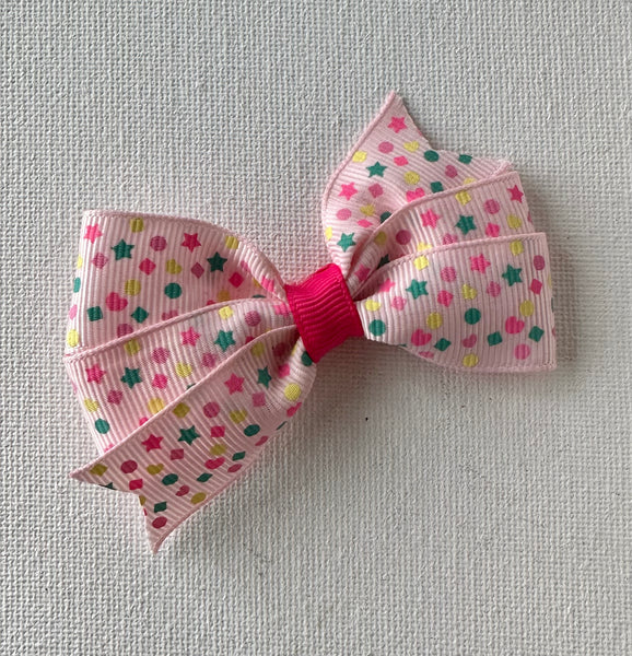 Pink Stars and Hearts Hair Bow Clip