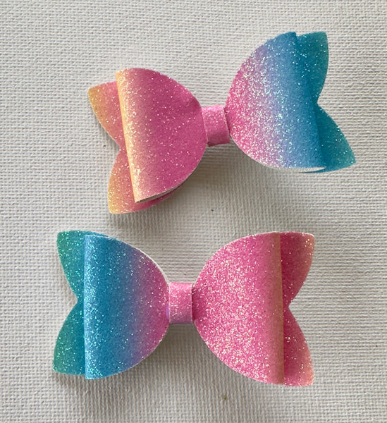 Rainbow Ombre Glitter Pigtail Bow Pair