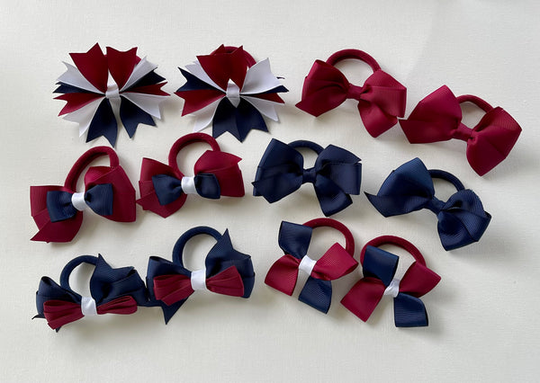 Navy, wine and white School Hair Accessories Pack