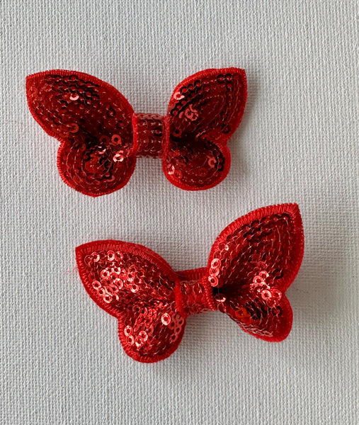 Pair red Sequin Butterfly Clips