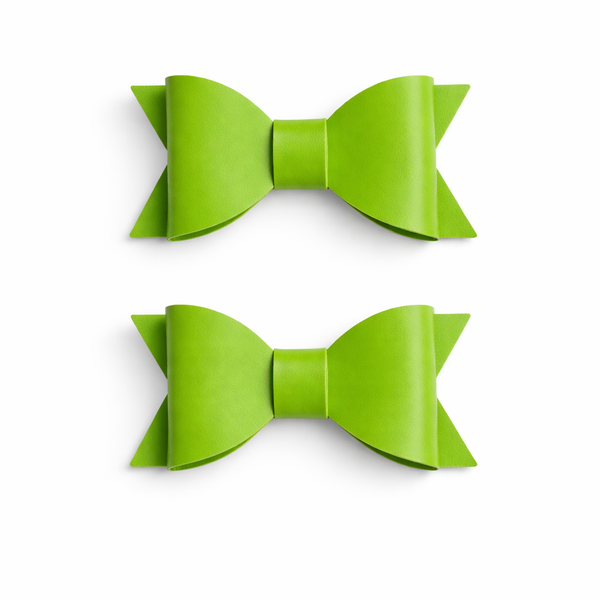Pigtail Pair Apple Green Faux Leather School Bow Hair Clip School Hair Accessories