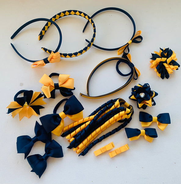 Navy and yellow gold School Hair Accessories Pack