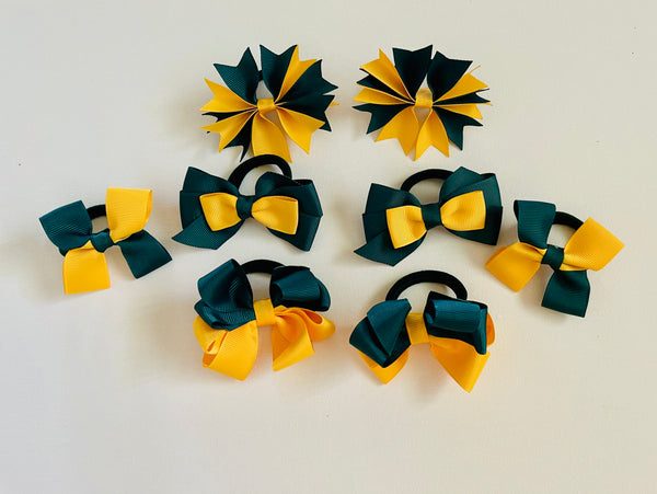 Yellow gold and hunter green school Hair Accessories Pack