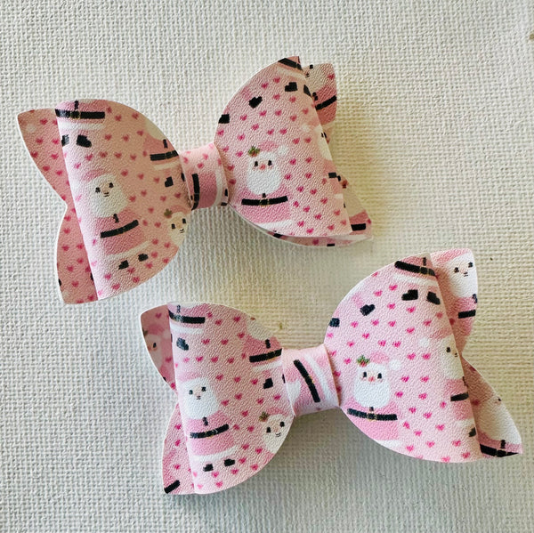 Pink Santa Christmas Pigtail Pair Bows