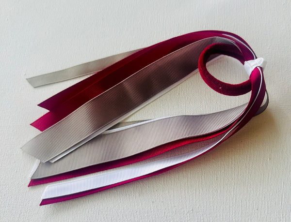 Ribbon hair tie metal grey, white and maroon