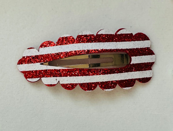 Extra Large Christmas Snap Clip Red and White Stripe