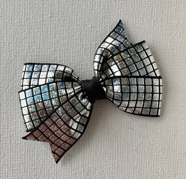 Silver and Black Squares Hair Bow Clip